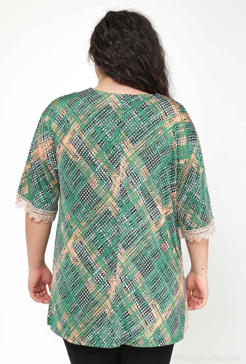 Plus Size Kortärmad Blus med Spetsmönster