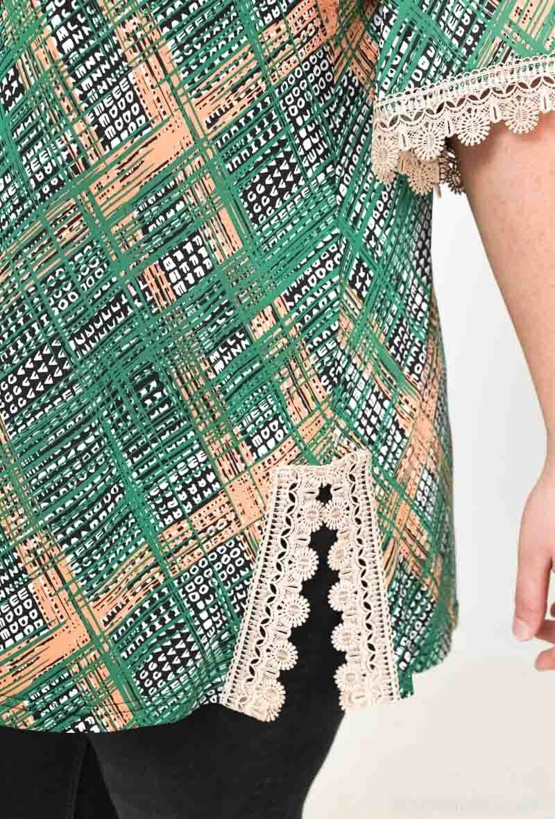 Plus Size Kortärmad Blus med Spetsmönster
