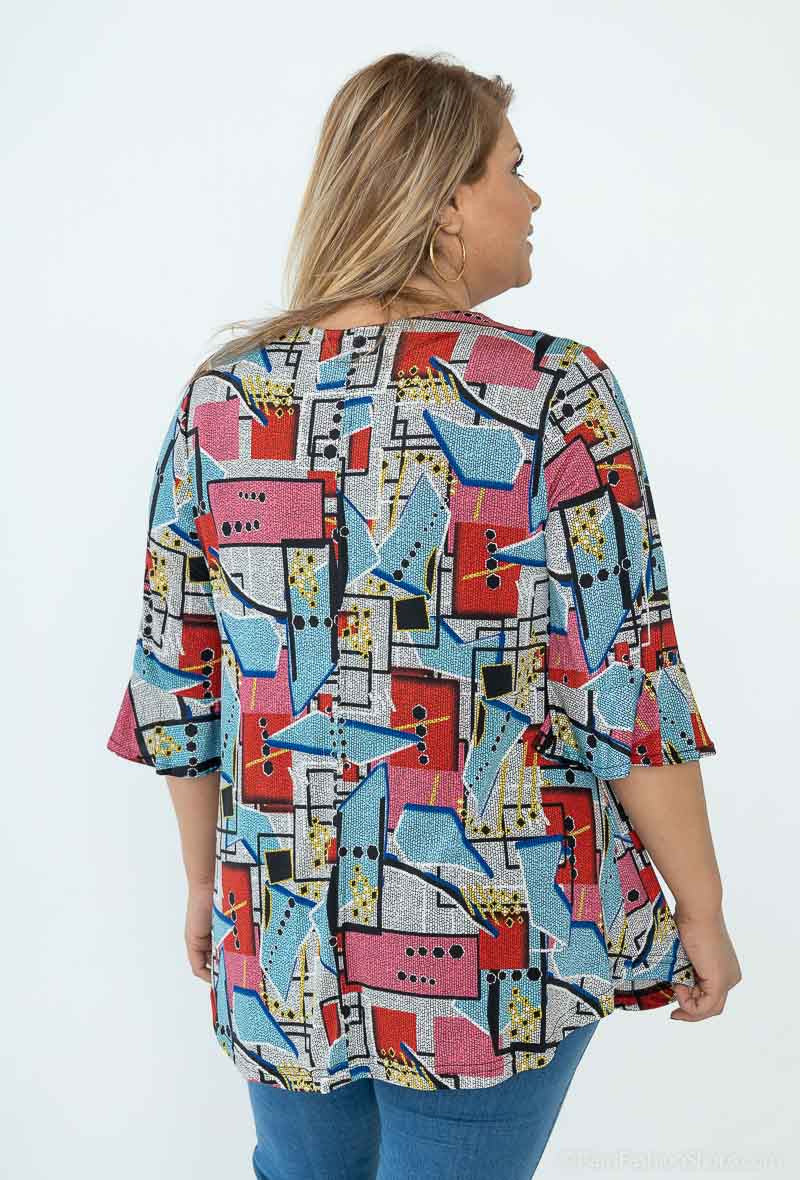 Plus Size Blus med Geometriskt Tryck