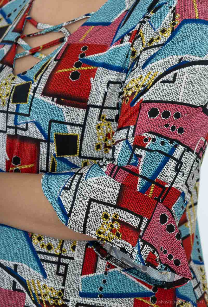 Plus Size Blus med Geometriskt Tryck