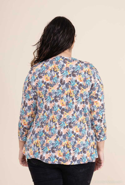 Plus Size Printed Blouse with Front Zip