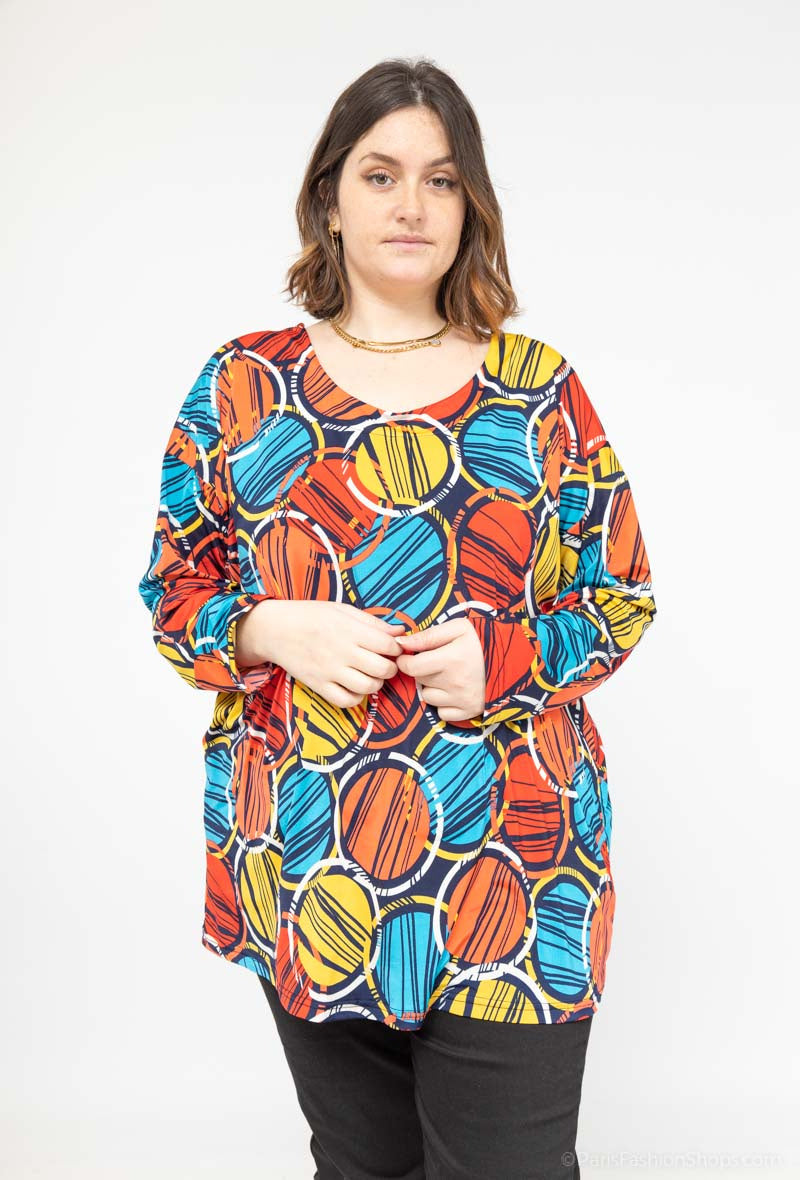 Plus Size Batwing Sleeve Print Blouse