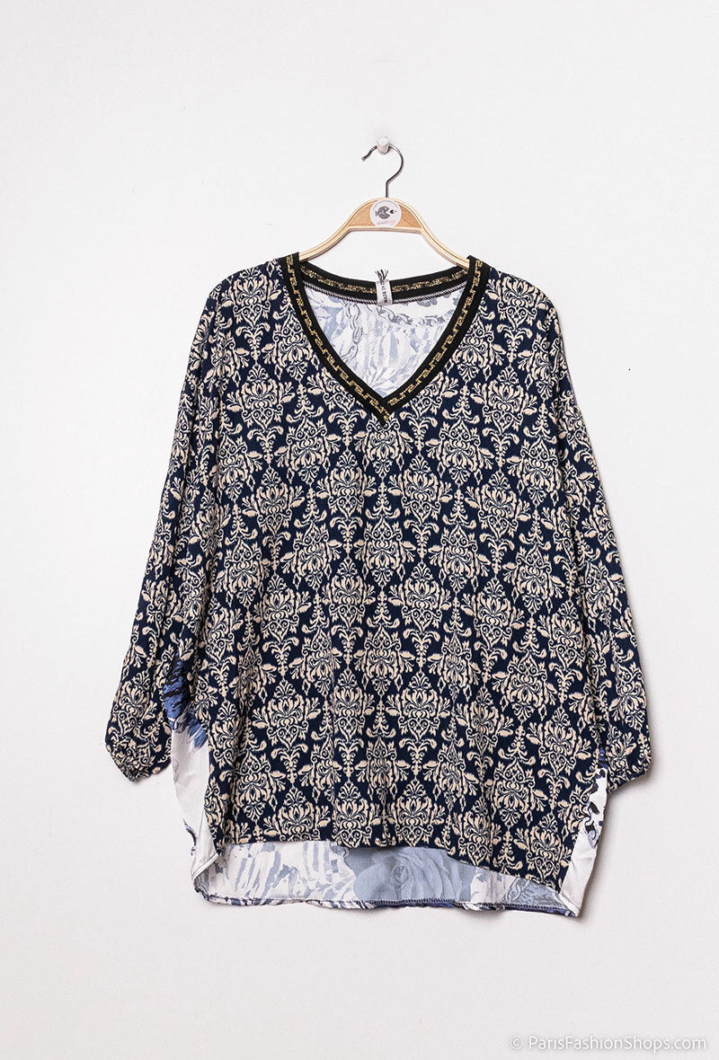 Plus Size Trykt Blus