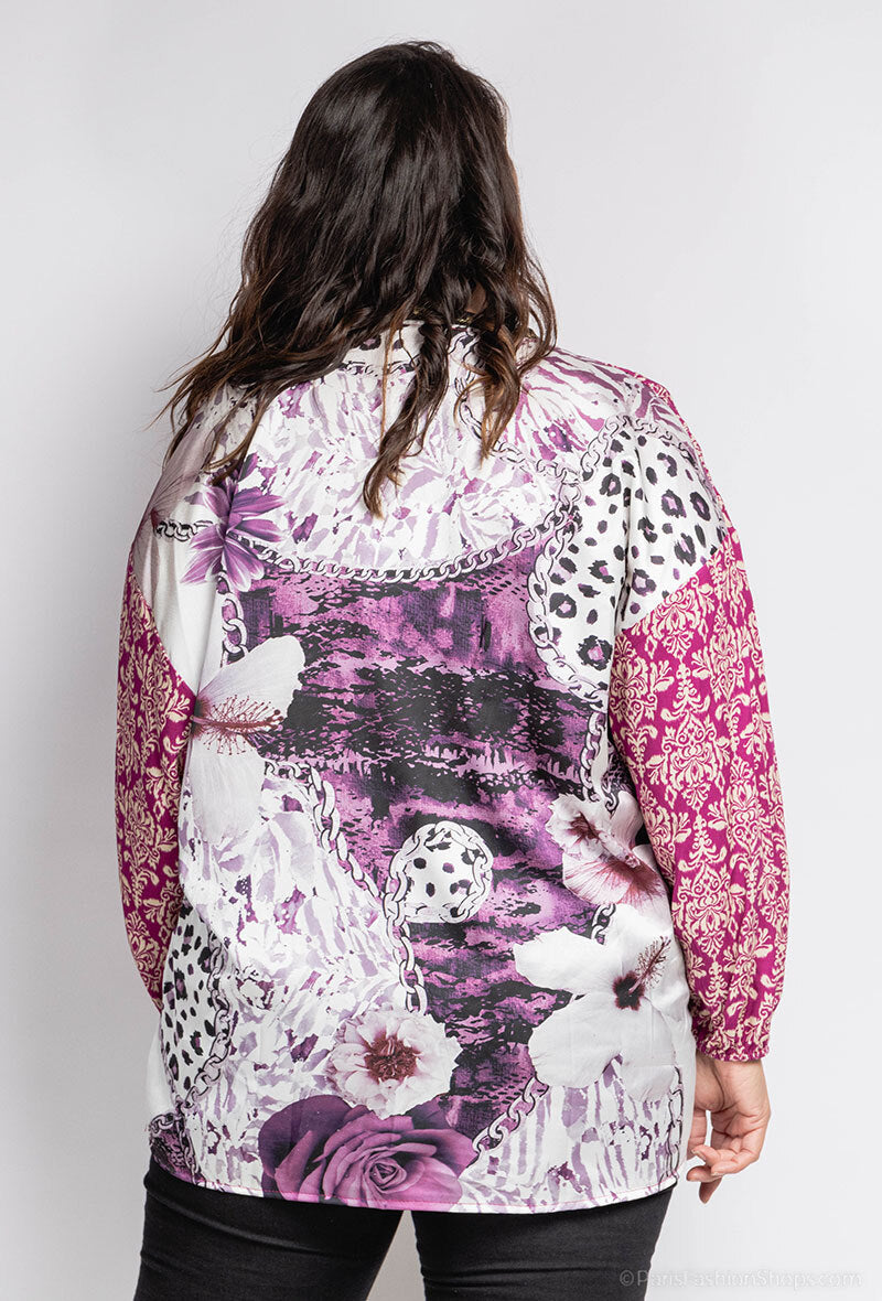 Printes blouss i Stor Storlek