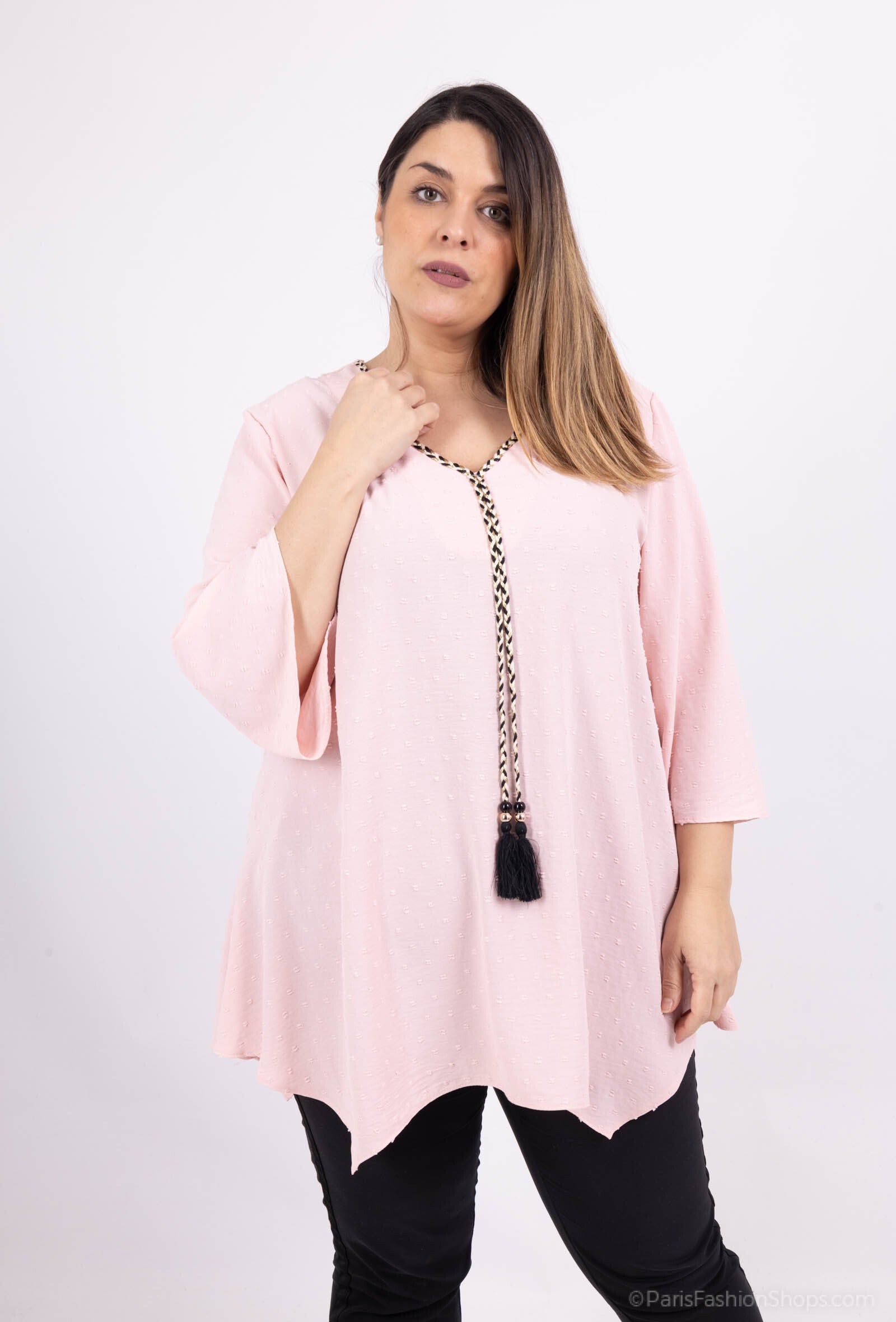 Plus Size Bow blouse with 3/4 flared sleeves