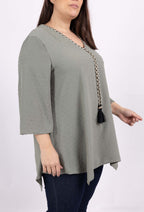 Plus Size Bow Blus med 3/4 Flared Ärmar