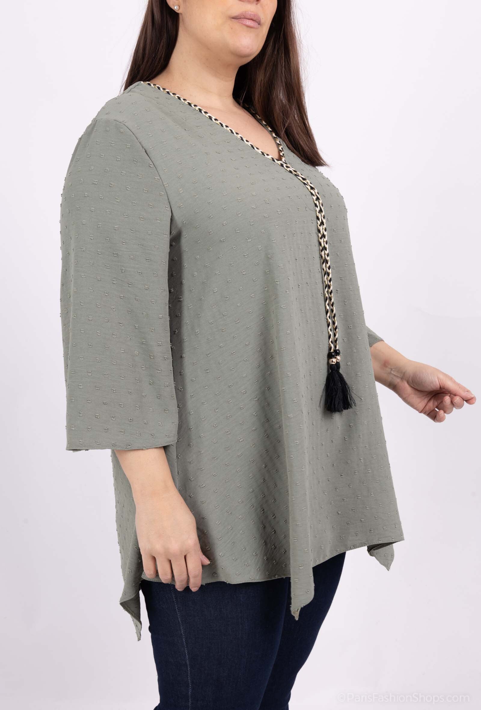 Plus Size Bow Blus med 3/4 Flared Ärmar