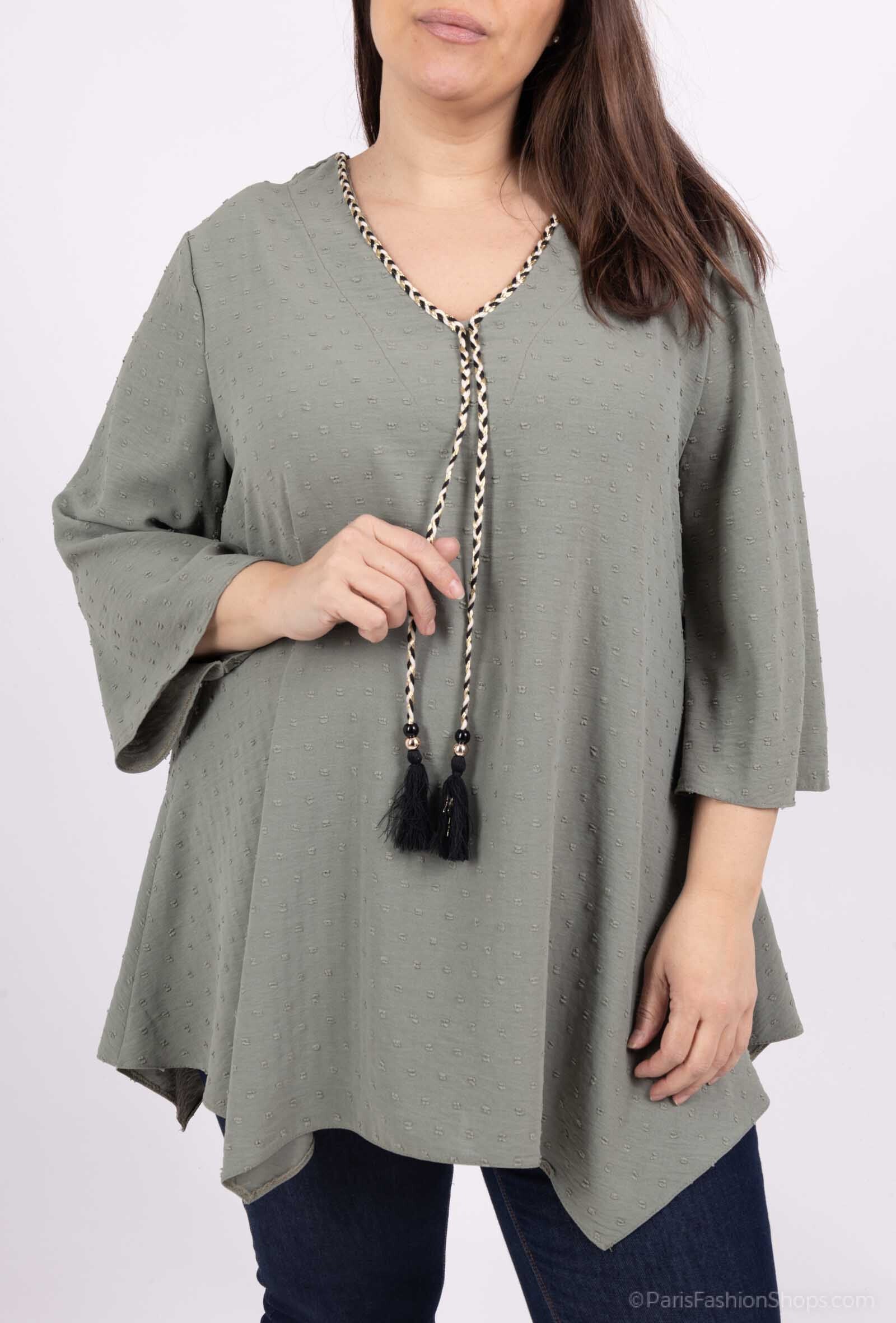 Plus Size Bow Blus med 3/4 Flared Ärmar