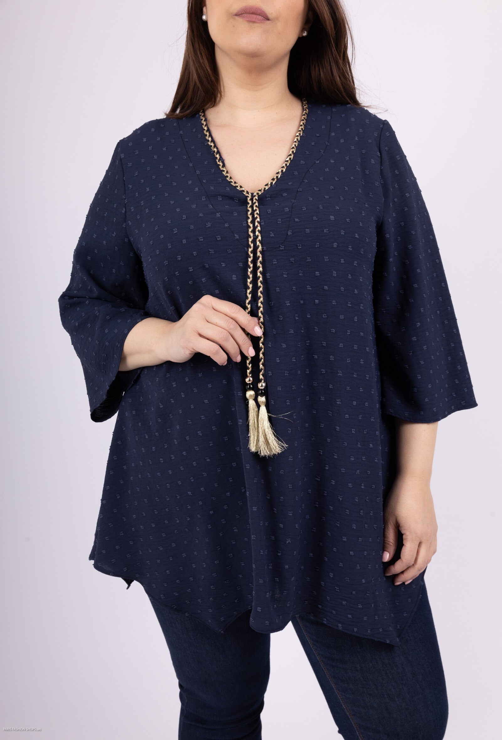 Plus Size Bow blouse with 3/4 flared sleeves