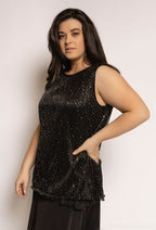 Plus Size Blus med Reflekterande Polka Prickar