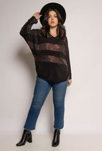Plus Size Blus med Glittrande Ränder