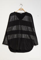 Plus Size Blus med Glittrande Ränder