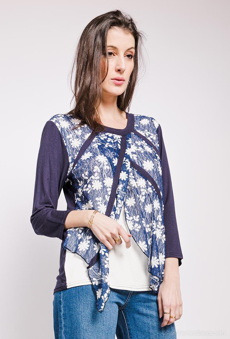 Plus Size Blouse with Lace and Floral Print