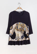 Plus Size Blouse with printed yoke