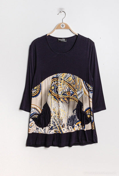 Plus Size Blouse with printed yoke