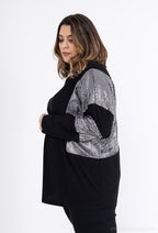 Plus Size Bi-material Blus med Paljetter