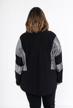 Plus Size Bi-material Blus med Paljetter
