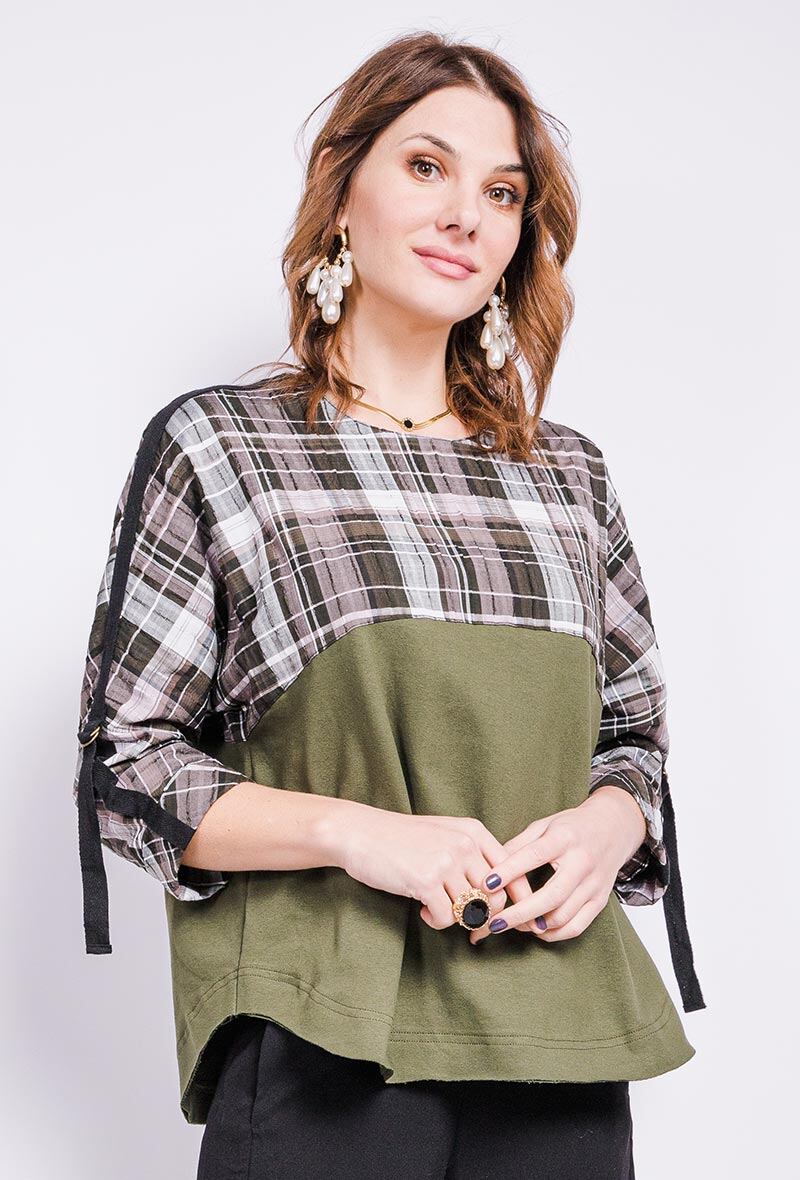 Plus Size Bi-material blouse