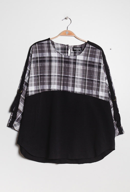 Plus Size Bi-material Blus
