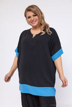 Plus Size V-neck Tvåfärgad Batwingärm Blus
