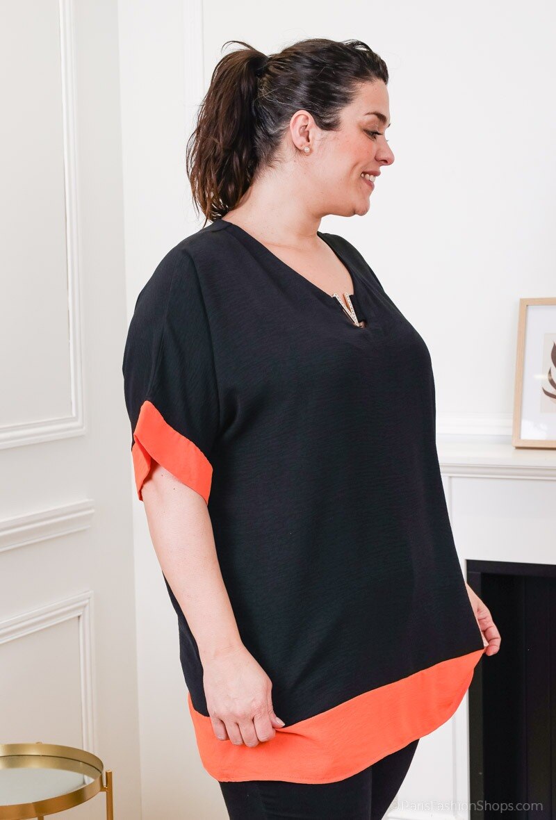 Plus Size V-neck Tvåfärgad Batwingärm Blus