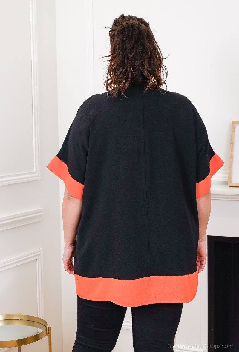 Plus Size V-neck Tvåfärgad Batwingärm Blus