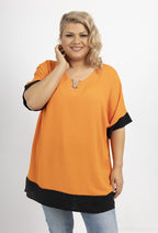 Plus Size Two-tone batwing sleeve blouse with V-neck