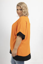 Plus Size Tvåfärgad Blus med Fladdermusärm och V-ringning