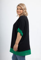 Plus Size Tvåtonad Blus med Batwingärm och V-ringning