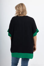 Plus Size Tvåtonad Blus med Batwingärm och V-ringning