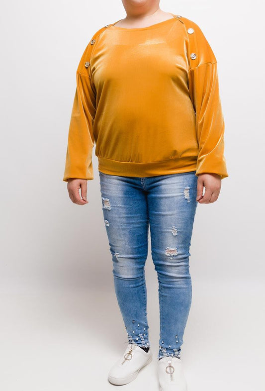 Plus Size Buttoned Velvet Blouse