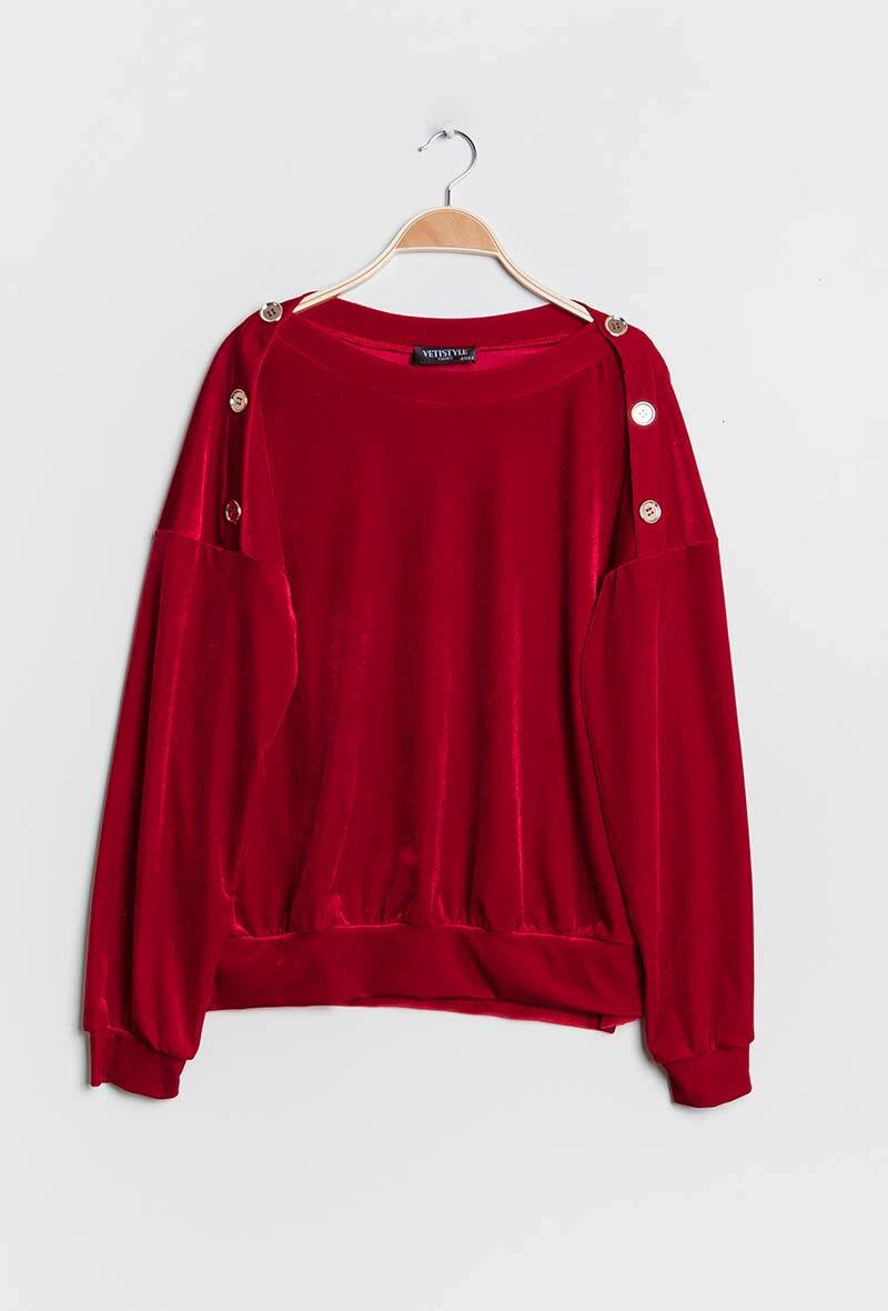 Plus Size Knappad Sammet Blus