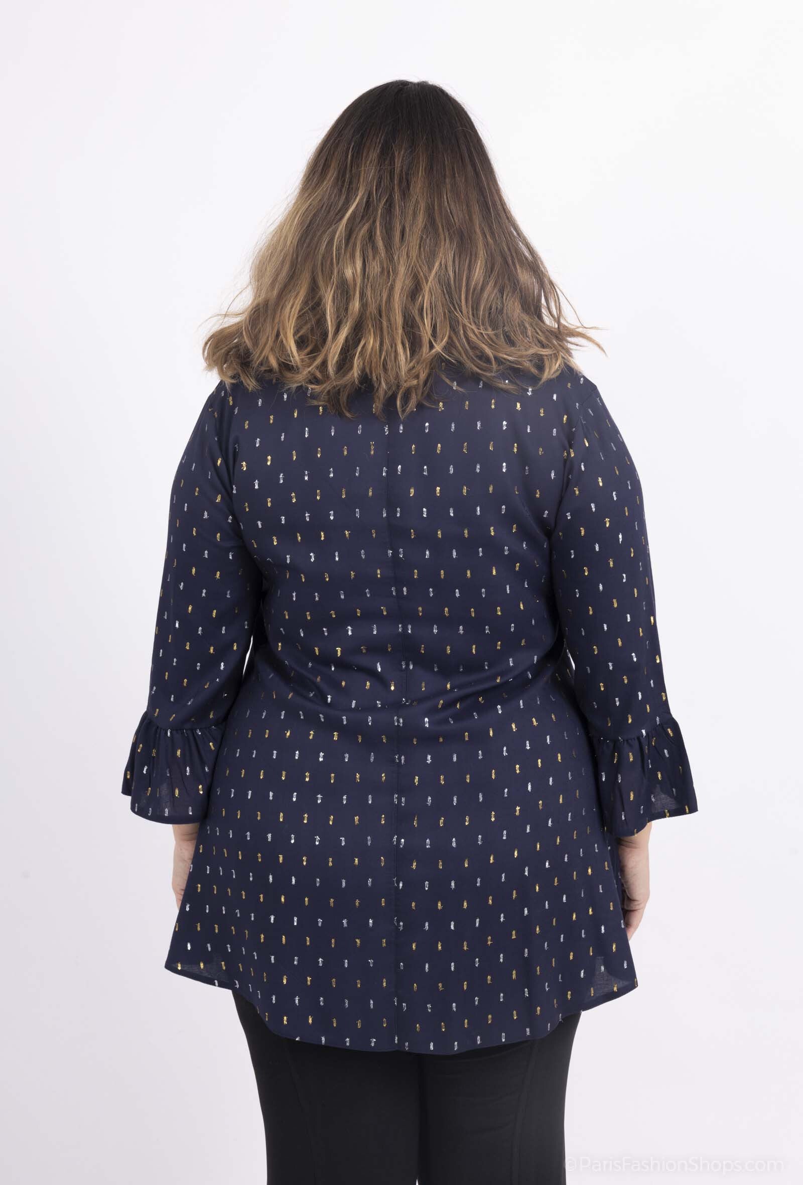 Plus Size Viskos V-ringad Blus med Utsvängda Ärmar