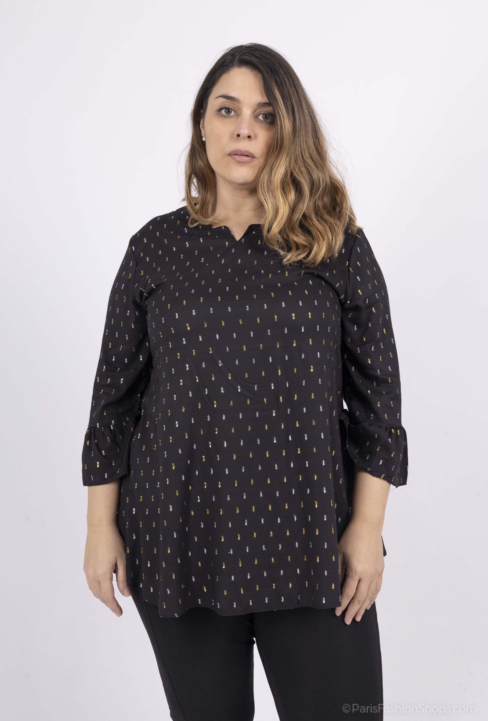 Plus Size Viskos V-ringad Blus med Utsvängda Ärmar