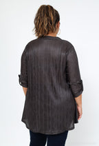 Plus Size Plisserad V-ringad Blus med Tabärmar