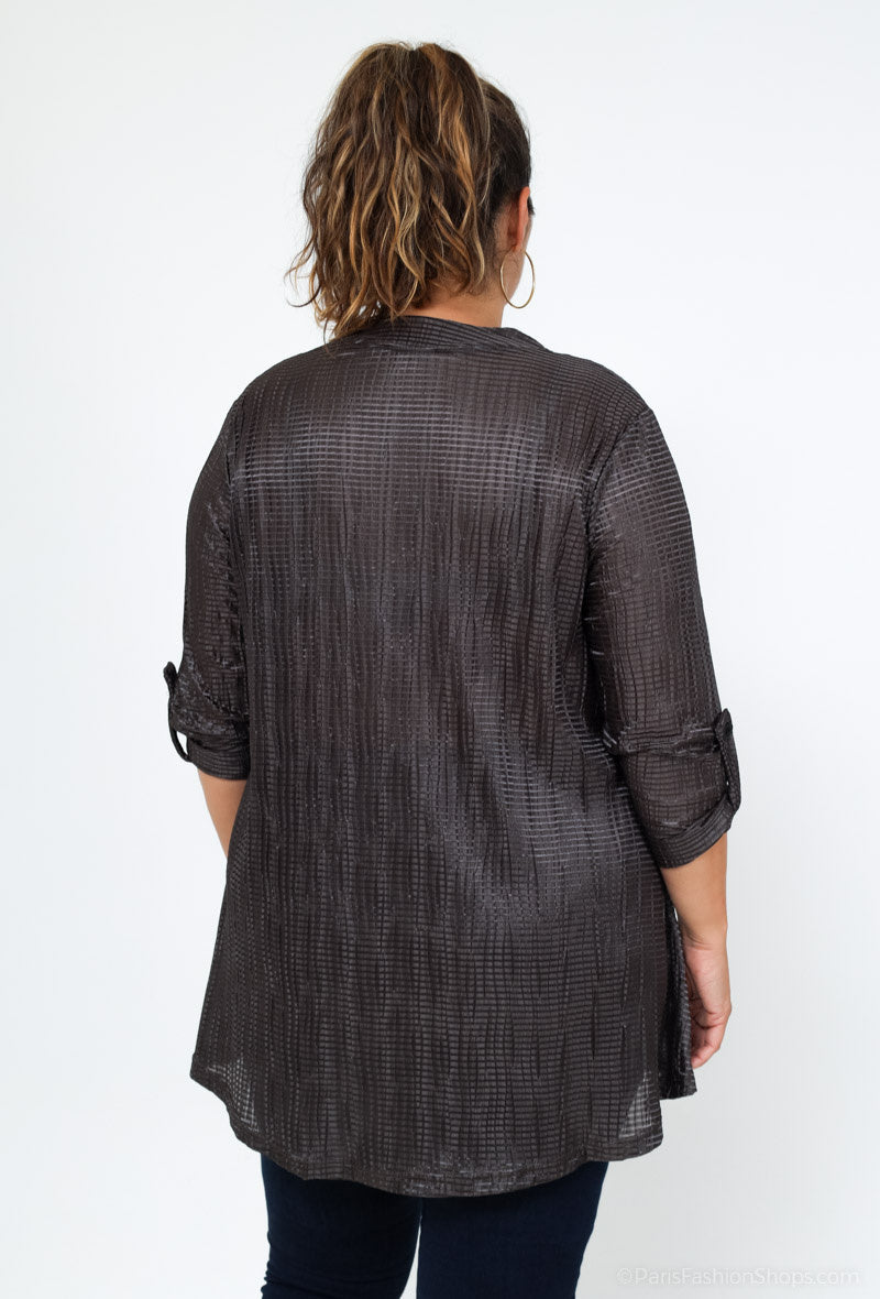 Plus Size Plisserad V-ringad Blus med Tabärmar