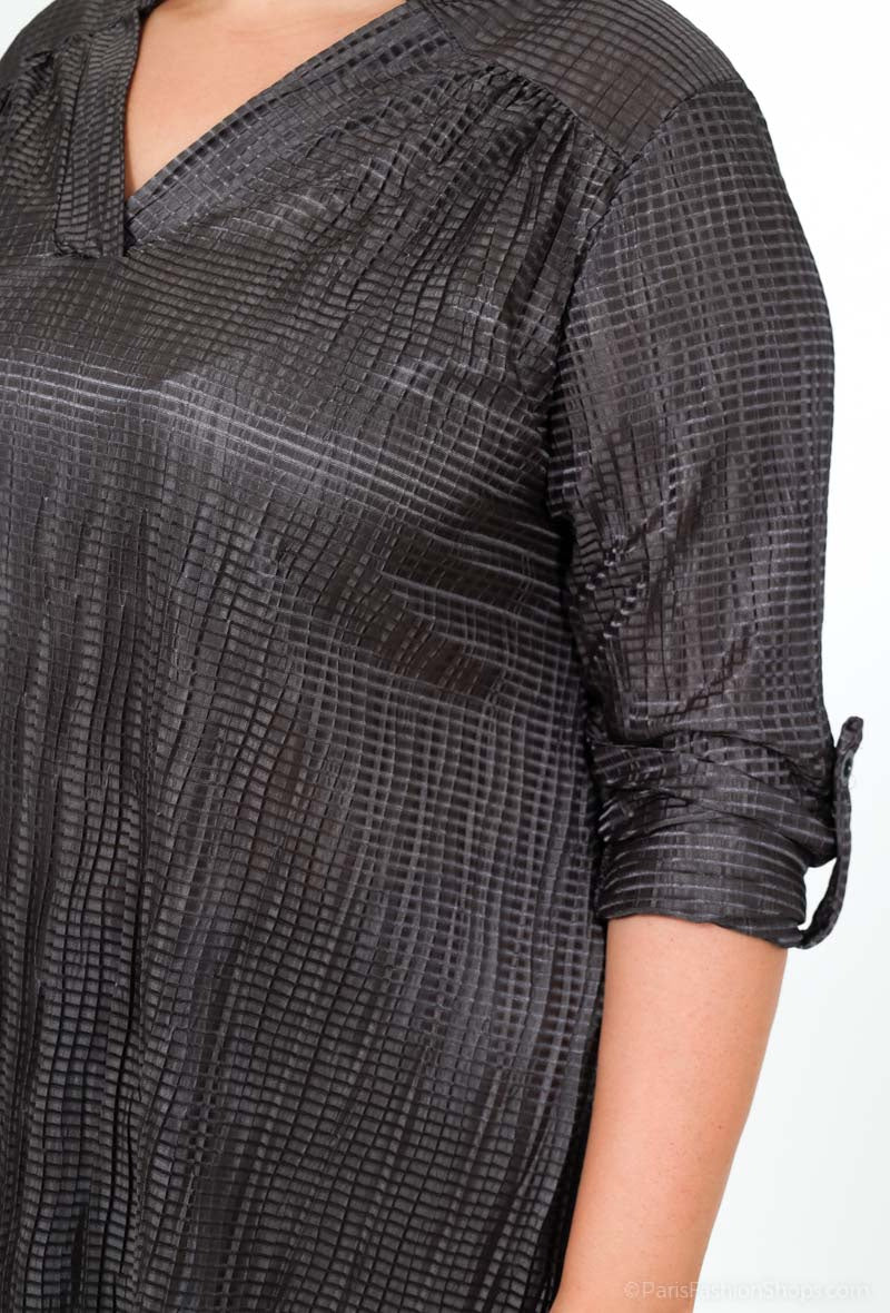 Plus Size Plisserad V-ringad Blus med Tabärmar