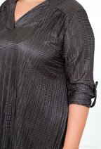 Plus Size Plisserad V-ringad Blus med Tabärmar