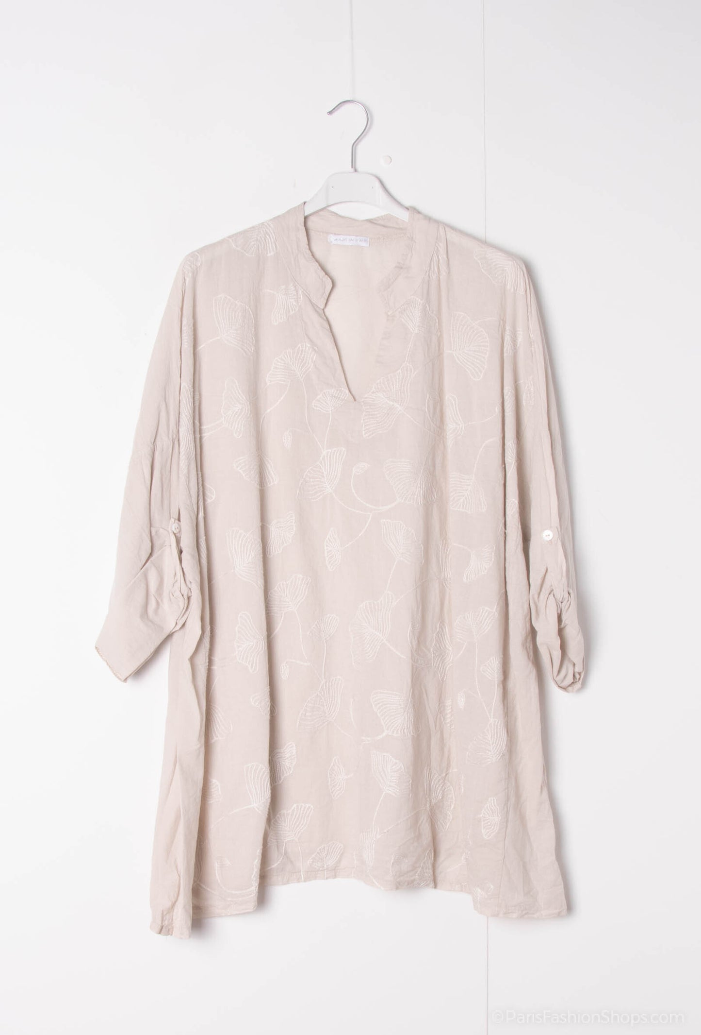 Plus Size Bomull Blus med Ginkgo Broderi