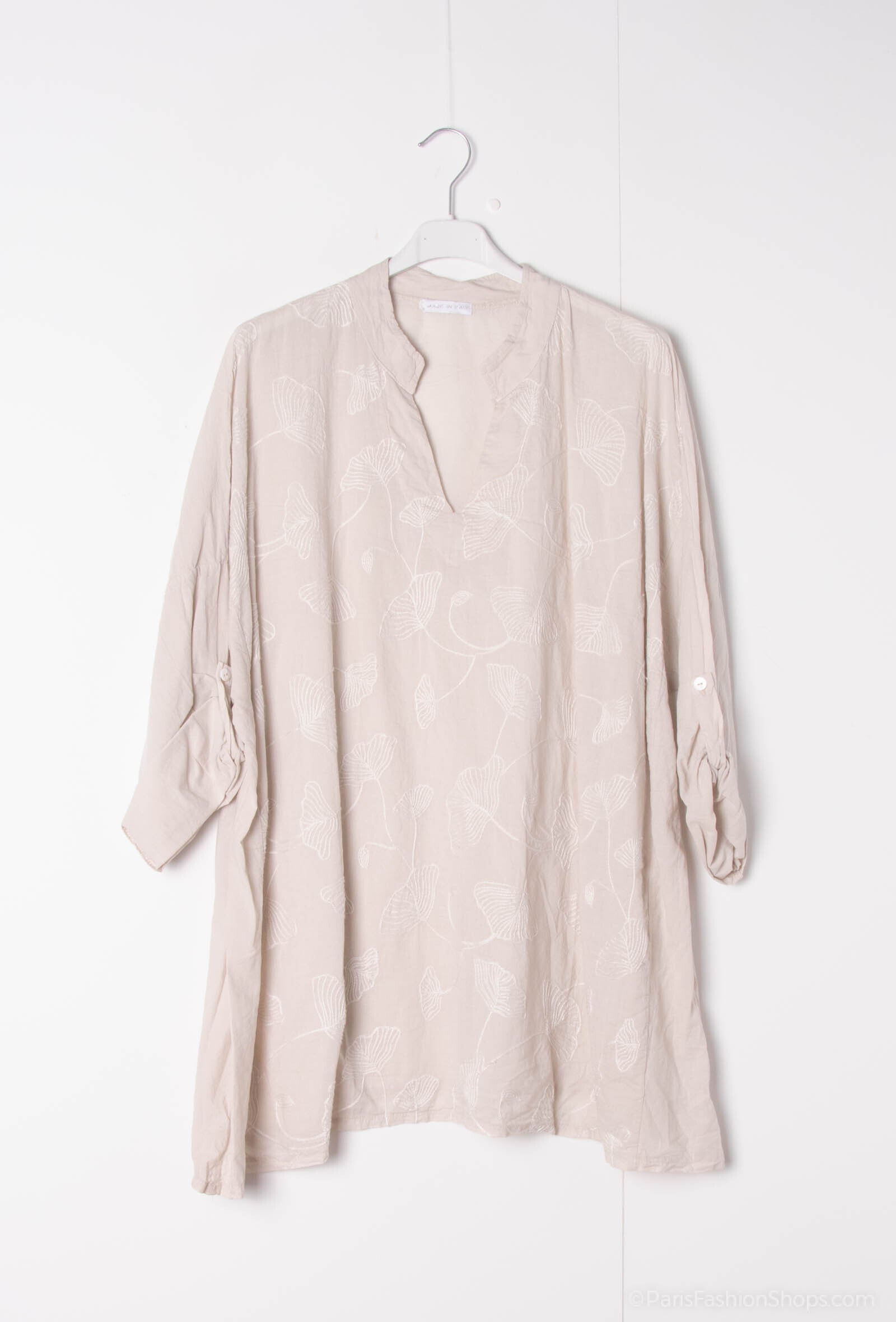 Plus Size Bomull Blus med Ginkgo Broderi