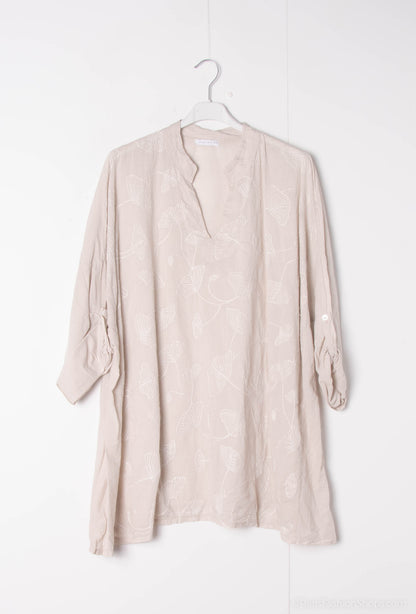 Plus Size Bomull Blus med Ginkgo Broderi