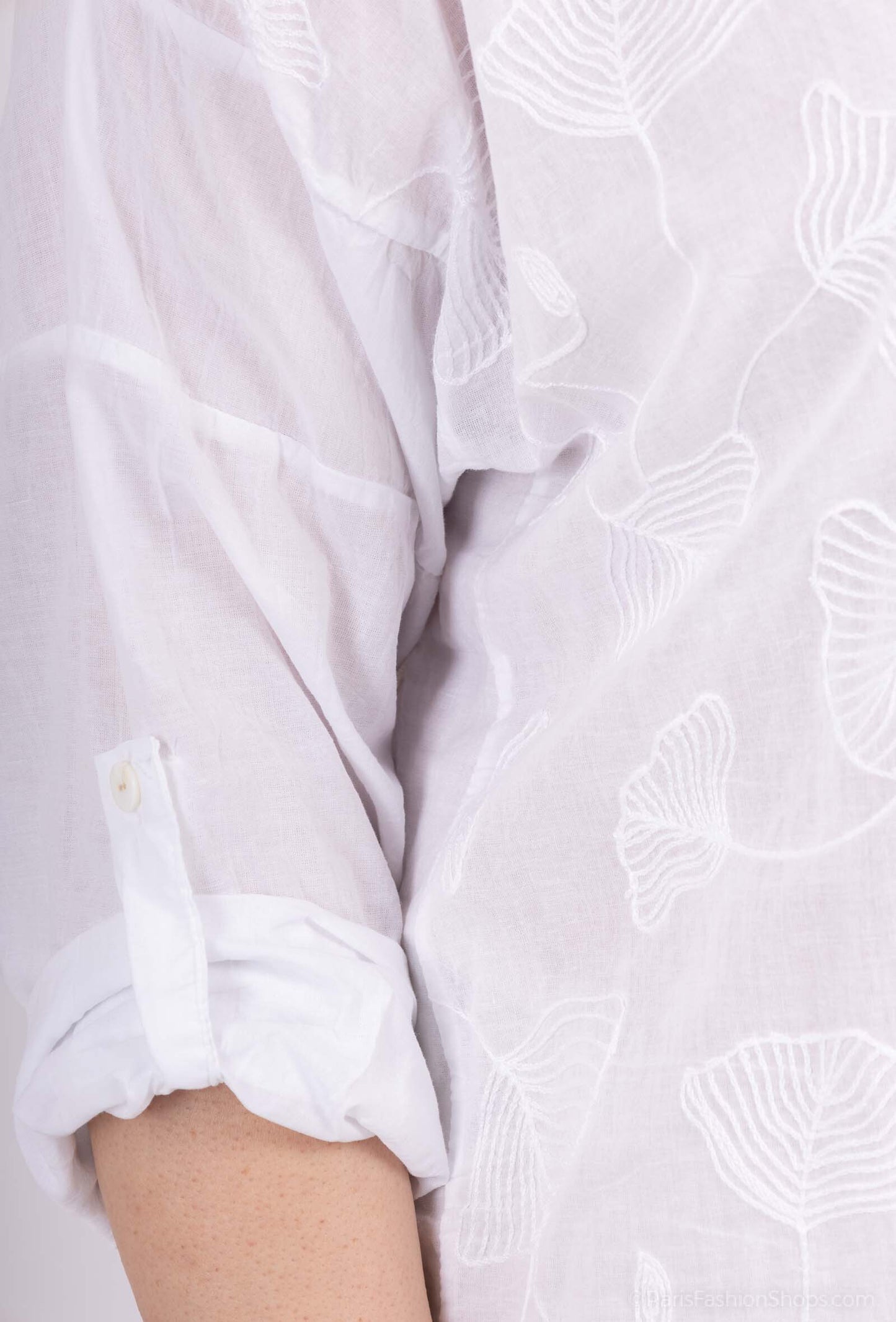 Plus Size Bomull Blus med Ginkgo Broderi