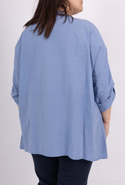 Plus Size Bomull Blus med Ginkgo Broderi