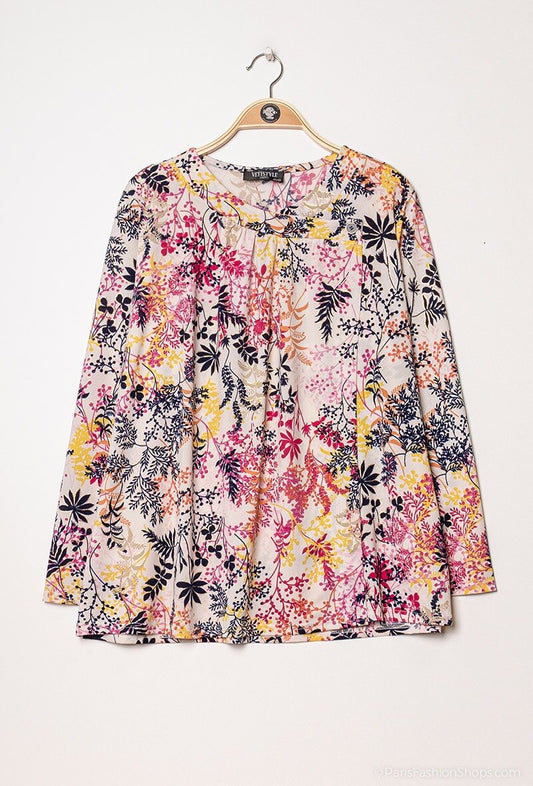 Plus Size Blus med Bladtryck