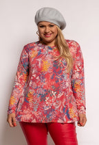 Plus Size Blus med Bladtryck och Guld Detaljer