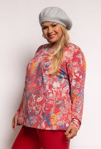 Plus Size Blus med Bladtryck och Guld Detaljer