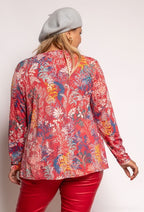 Plus Size Blus med Bladtryck och Guld Detaljer