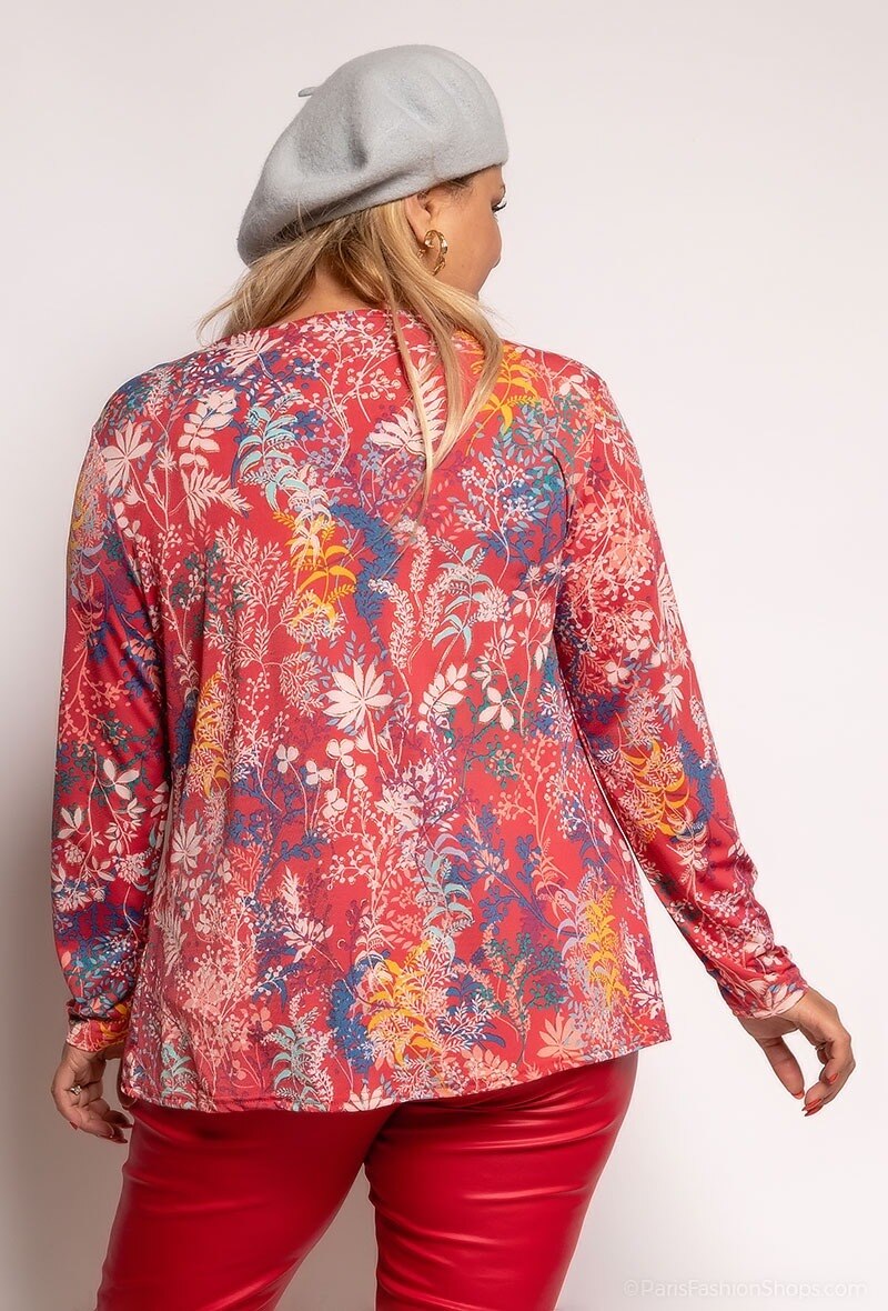 Plus Size Blus med Bladtryck