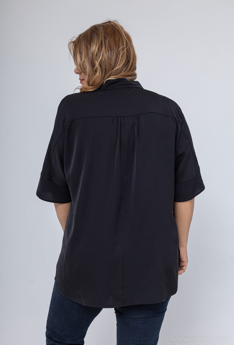 Plus Size Framsydd Blus med Två Fickor