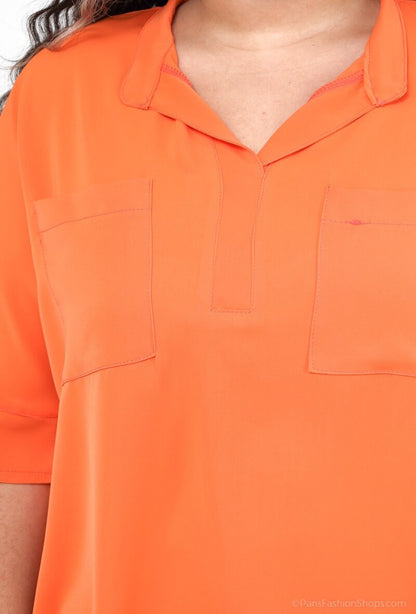 Plus Size Blous med Två Fickor